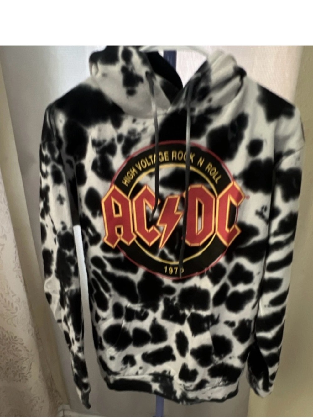 AC/DC Black & White Tie-Dye Logo Pullover